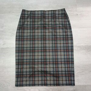 Carole Wren Plaid Pencil Straight Skirt Grey Knee Length Work Office Size Small
